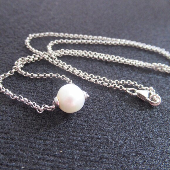 8mm Floating Pearl, Necklace, 19.5", 925 Silver Cable Chain, - Picture 4 of 9
